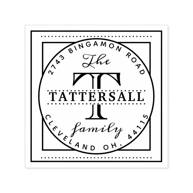 Tampon Auto-encreur Famille Monogramme Typographique Crest Style Adres (Design)