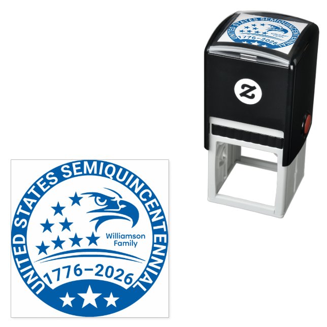 Tampon Auto-encreur Family Eagle 1776–2026 Patriotic Address Seal Mark (En situation)