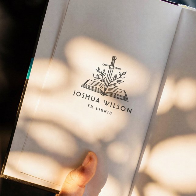 Tampon Auto-encreur Fantasy Sword Personalized Ex Libris Book (Créateur téléchargé)