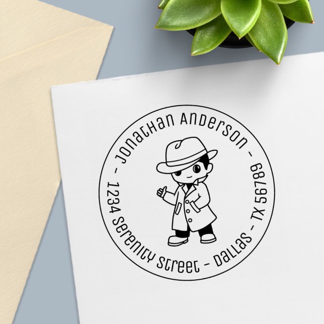 Tampon Auto-encreur Fedora Casquette Trench Coat homme Adresse ronde S (Créateur téléchargé)