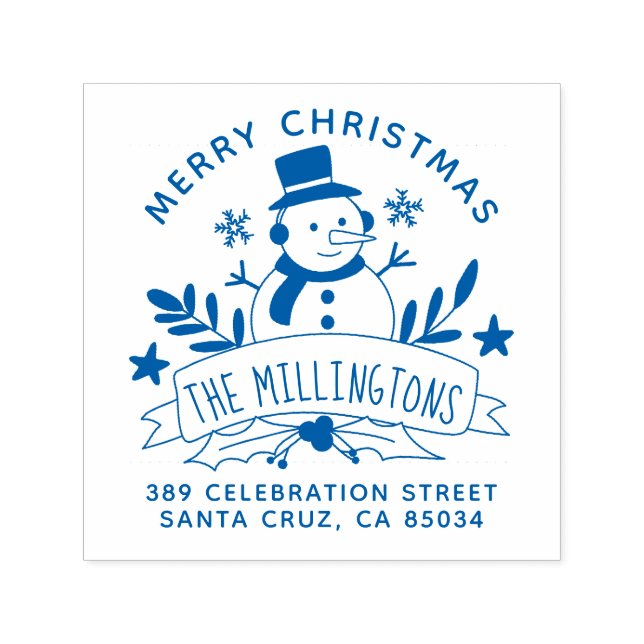 Tampon Auto-encreur Festive Snowman Bannière Noël Adresse de retour (Design)