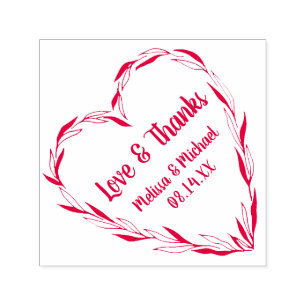 Tampon Auto-encreur Feuille de Laurel couronne cardiaque   MERCI MARIA