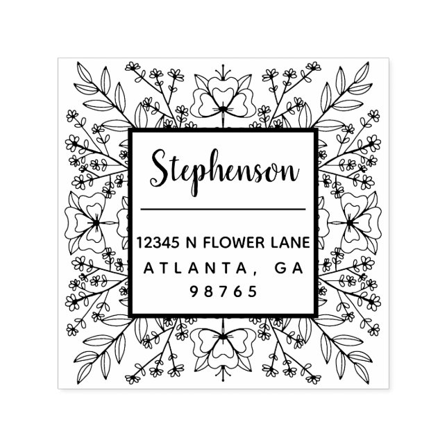 Tampon Auto-encreur Feuilles botaniques tirés à la main Adresse de ret (Design)