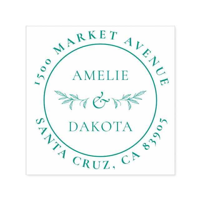 Tampon Auto-encreur Feuilles dessinés à la main Élégant mariage Adress (Design)