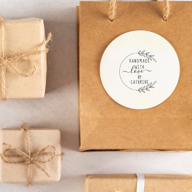 Tampon Auto-encreur Feuilles élégants fait main avec amour Nom personn (Créateur téléchargé)