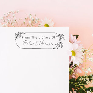 Tampon Auto-encreur Feuilles Minimalistes Modernes De La Bibliothèque
