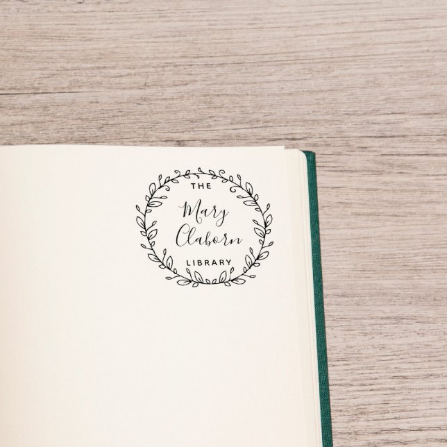 Tampon Auto-encreur Feuilles Personnalisés Modernes De La Bibliothèque (Créateur téléchargé)
