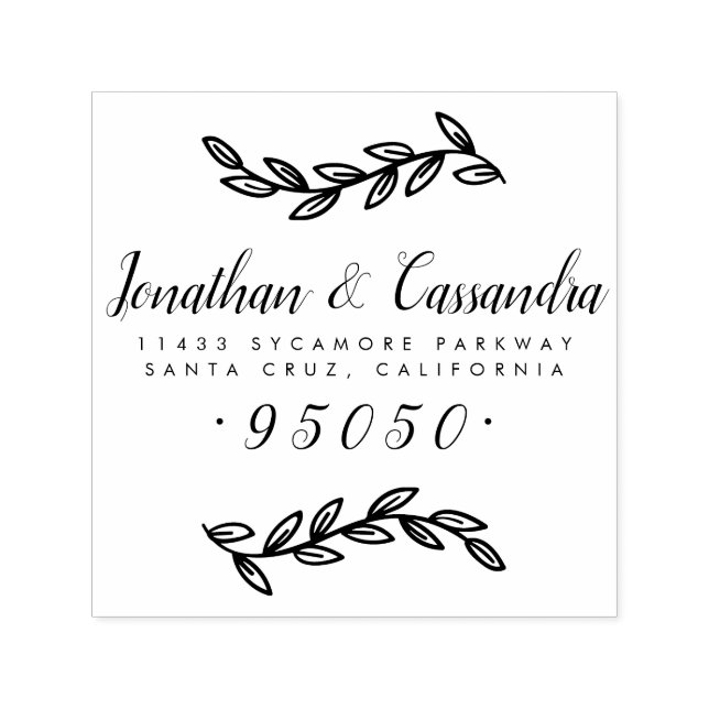Tampon Auto-encreur Feuilles rustiques et script de calligraphie Adres (Design)