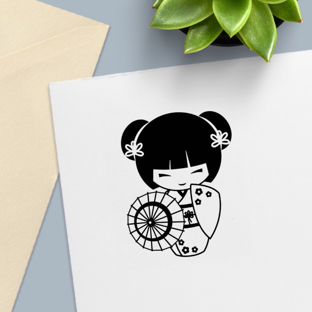 Tampon Auto-encreur Fille des parapluies asiatiques en Kimono Couleur  (Créateur téléchargé)