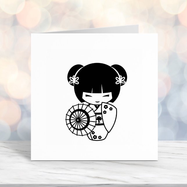 Tampon Auto-encreur Fille des parapluies asiatiques en Kimono Couleur  (Créateur téléchargé)