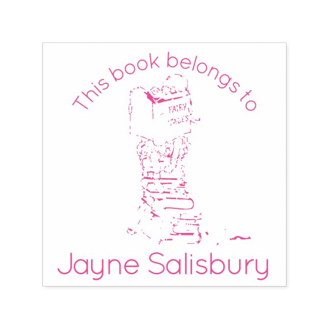 Tampon Auto-encreur fille lecture livres nom enfants bibliothèque timb (Design)