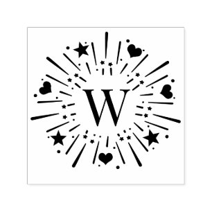 Tampon Auto-encreur Fireworks Burst Stars Hearts Center 1 Initial #2