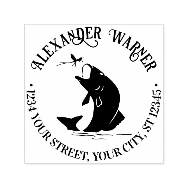 Tampon Auto-encreur Fish Leaping for Dinner Nom Adresse de retour (Design)