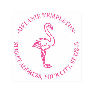 Tampon Auto-encreur Flamant debout Nom Adresse de retour