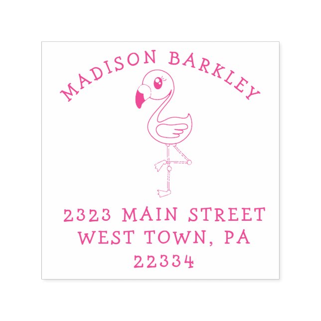 Tampon Auto-encreur Flamant rose mignon Tropical Kids Retourner l'adre (Design)