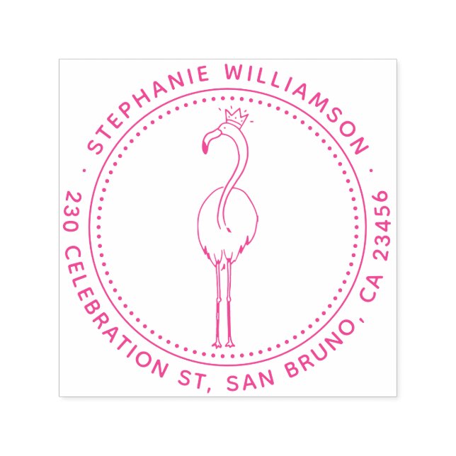 Tampon Auto-encreur Flamant rose Princess Nom rond personnalisé Adress (Design)