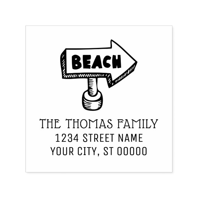 Tampon Auto-encreur Flèche de plage Nom du signe directionnel Adresse  (Design)
