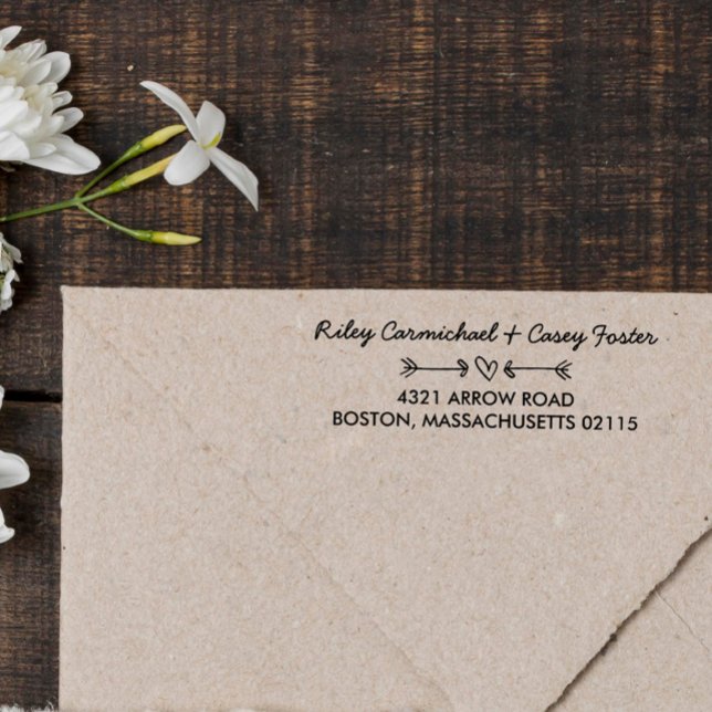 Tampon Auto-encreur Flèches griffées et coeur Romantique Nom et adress (Créateur téléchargé)