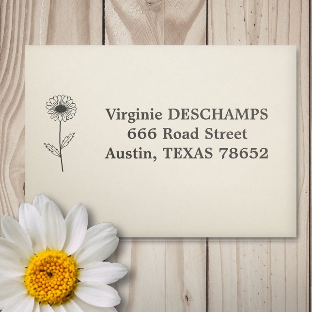 Tampon Auto-encreur Fleur d'art de la ligne de marguerite botanique (Botanical Daisy Line Art Flower Self-inking Stamp)