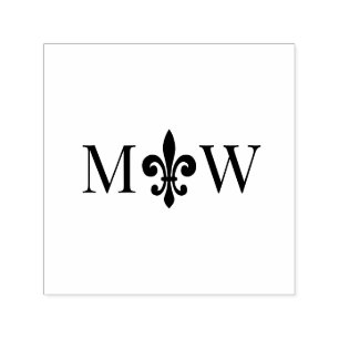 Tampon Auto-encreur Fleur de Lis #20 Couple Mariage 2 Monogramme initi