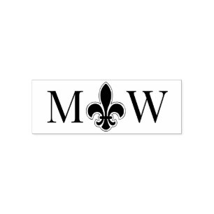 Tampon Auto-encreur Fleur de Lis #22 Couple Mariage 2 Monogramme Initi