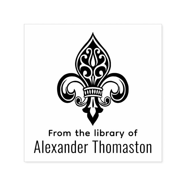 Tampon Auto-encreur Fleur de Lis #26 "De la Bibliothèque de" (Design)