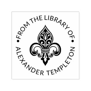 Tampon Auto-encreur Fleur de Lis Héraldique #26 Nom du livre de biblio