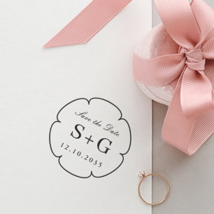 Tampon Auto-encreur Fleur de mariage de monogramme de sauvegarde de da
