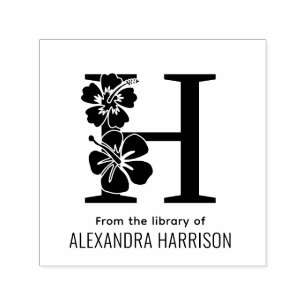 Tampon Auto-encreur Fleur d'Hibiscus sur un livre à initiale unique et