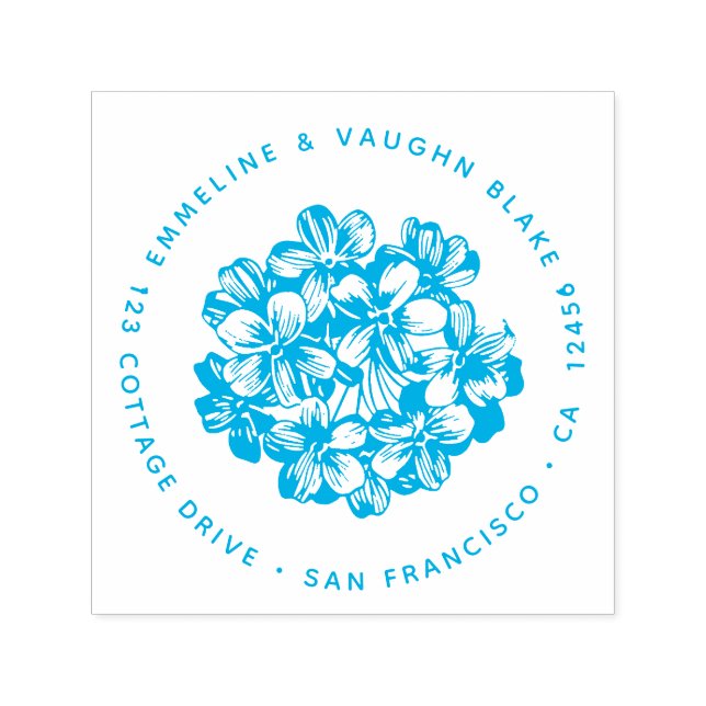 Tampon Auto-encreur Fleur d'Hydrangea Bleue Adresse de Retour Botaniqu (Design)