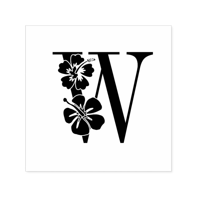 Tampon Auto-encreur Fleurs d'Hibiscus sur Monogramme Initial Unique #3 (Design)