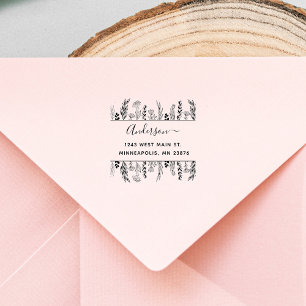 Tampon Auto-encreur Fleurs et Feuilles élégants Adresse personnalisée 