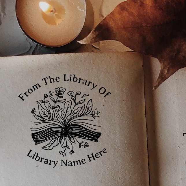 Tampon Auto-encreur Fleurs & Livre de la bibliothèque de livre votre n (Créateur téléchargé)