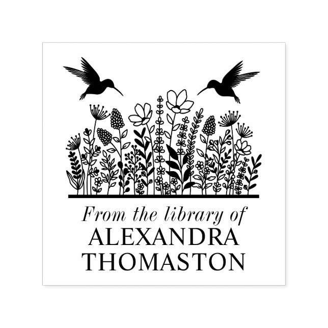 Tampon Auto-encreur Fleurs sauvages #2 Nom du livre de la bibliothèque (Design)