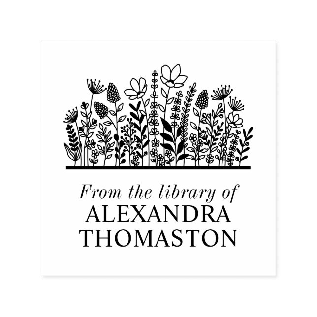 Tampon Auto-encreur Fleurs sauvages élégantes #2 Nom du livre de bibli (Design)