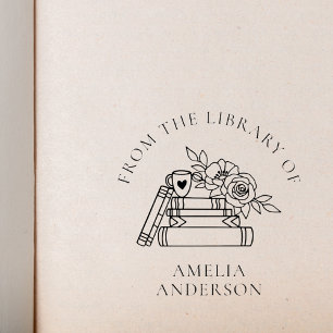 Tampon Auto-encreur Floral de la bibliothèque de nom personnalisé