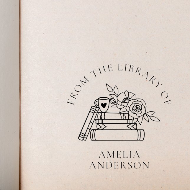 Tampon Auto-encreur Floral de la bibliothèque de nom personnalisé (Créateur téléchargé)