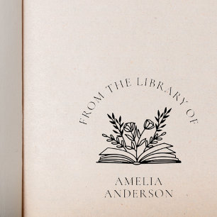 Tampon Auto-encreur Floral de la bibliothèque de nom personnalisé