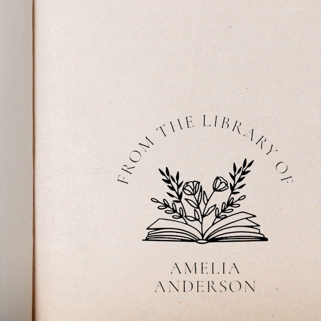 Tampon Auto-encreur Floral de la bibliothèque de nom personnalisé (Créateur téléchargé)
