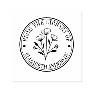 Tampon Auto-encreur Floral de la bibliothèque du livre personnalisé