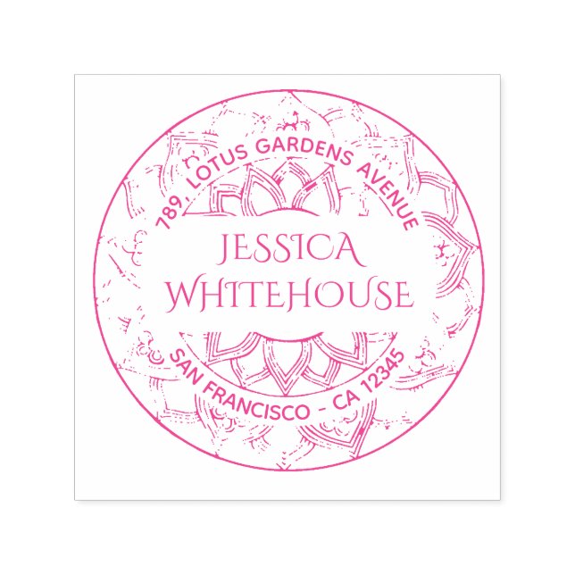 Tampon Auto-encreur Floral Lotus Mandala Nom Adresse de retour (Design)