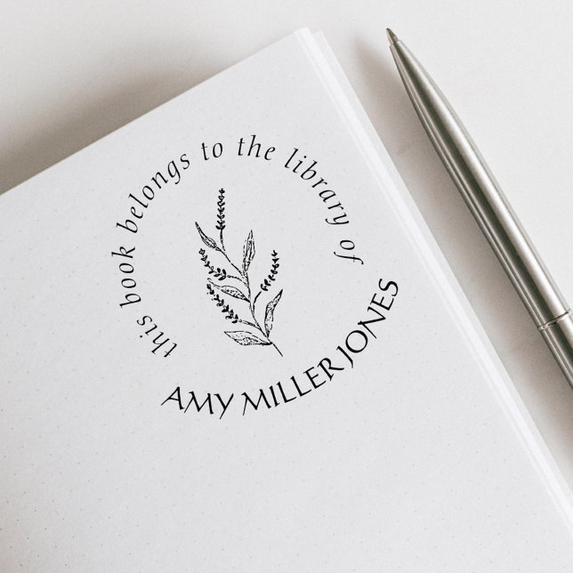 Tampon Auto-encreur Floral Rustique Élégant Du Livre De Bibliothèque (Créateur téléchargé)