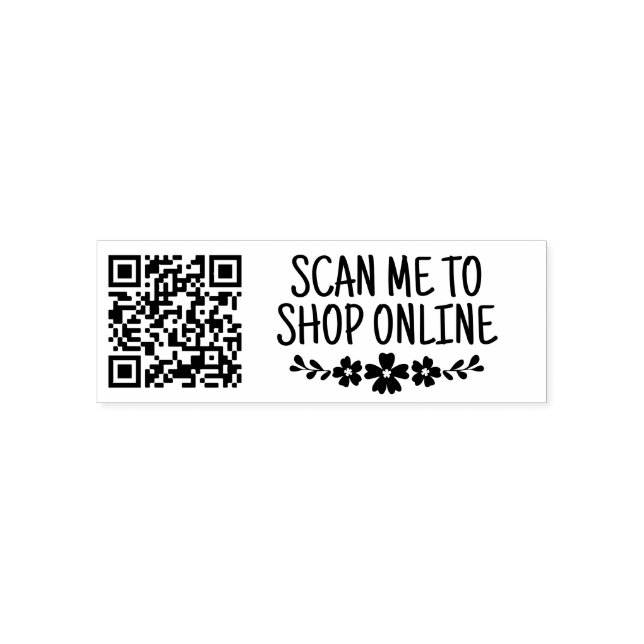Tampon Auto-encreur Floral Scan Me To Shop Your QR Code (Design)