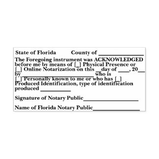 Tampon Auto-encreur Florida Notary Acknowledgment Self Inking Stamp