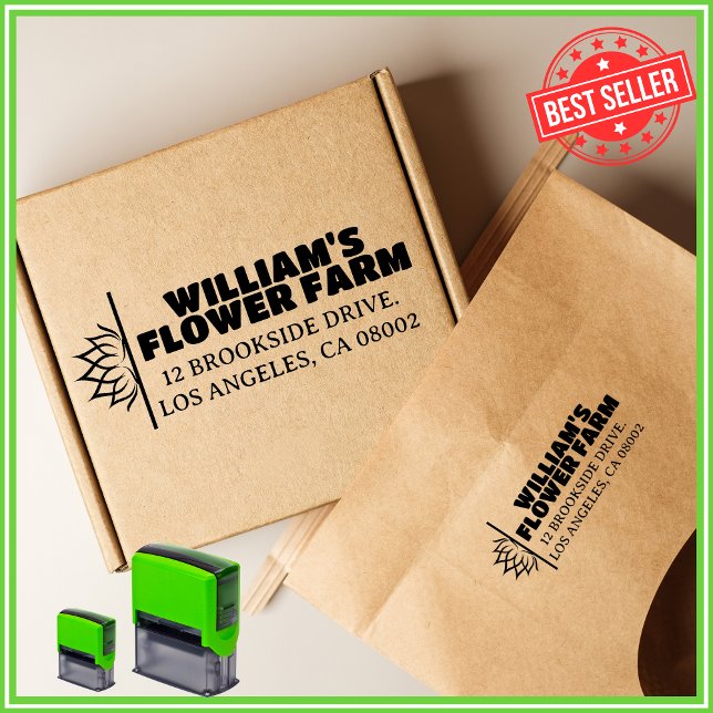 Tampon Auto-encreur Flower Farm Business Unique Mignonne Adresse de re (Créateur téléchargé)