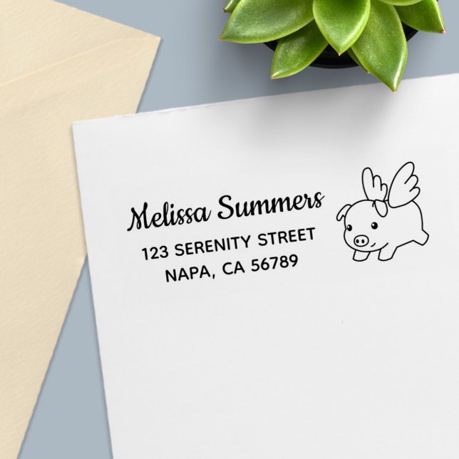 Tampon Auto-encreur Flying Pig - Piglet with Wings Address (Créateur téléchargé)