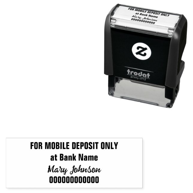 Tampon Auto-encreur For Mobile Deposit Only Cursive Name Bank Account (En situation)