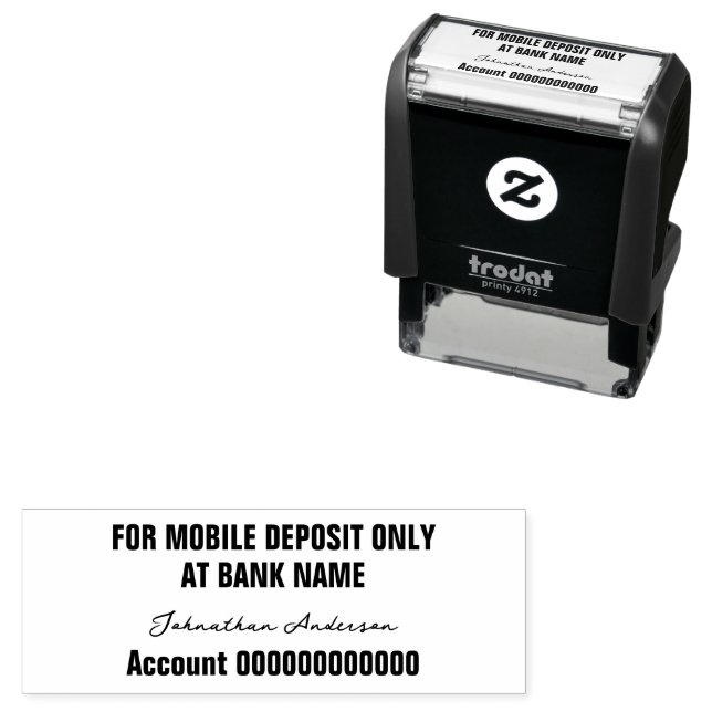 Tampon Auto-encreur For Mobile Deposit Only Cursive Name Bank Account (En situation)