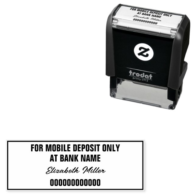 Tampon Auto-encreur For Mobile Deposit Only Cursive Name Bank Account (En situation)