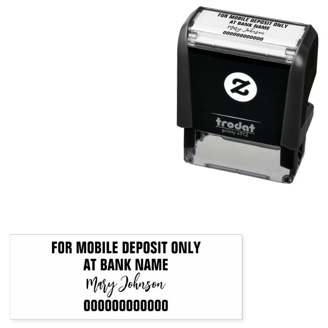 Tampon Auto-encreur For Mobile Deposit Only "Signature" Bank Name Acct (En situation)